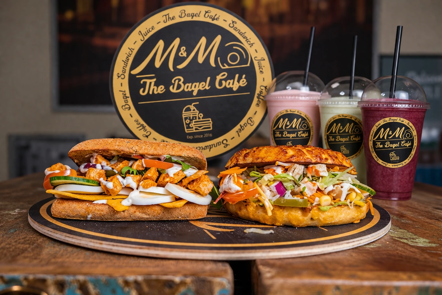 Afhentning af takeaway hos M&M The Bagel Cafe i Aarhus