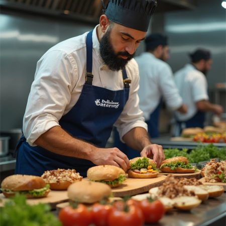 delicious catering chef laver burger til event